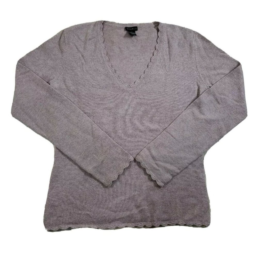 Searle Women's Long Sleeve Scalloped V-Neck Cashmere Sweater Top Small L/S
